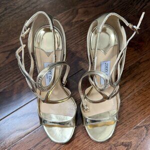 Jimmy Choo Gold Liquid Metal Leather Sandals